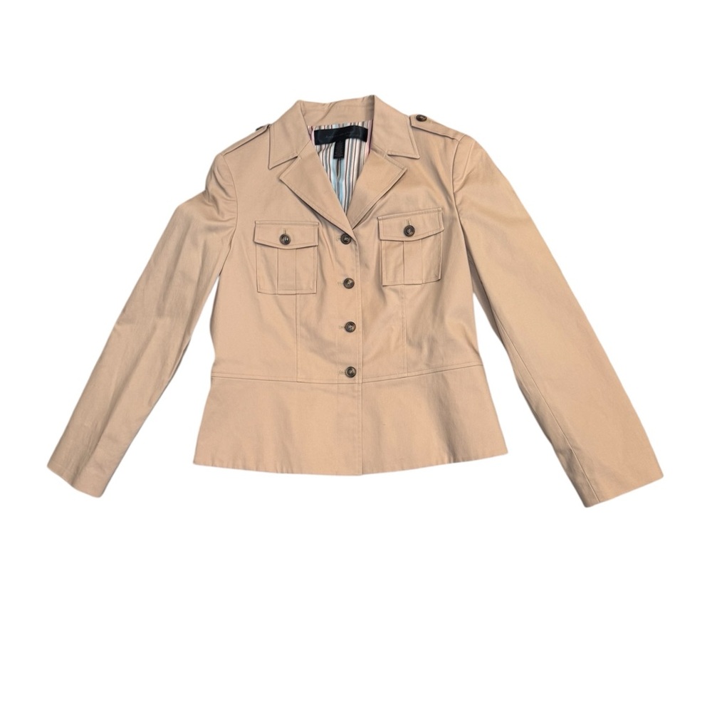 Apostrophe Tan Utility Jacket Women’s Size M Button Front Cotton Blend - Picture 8 of 10